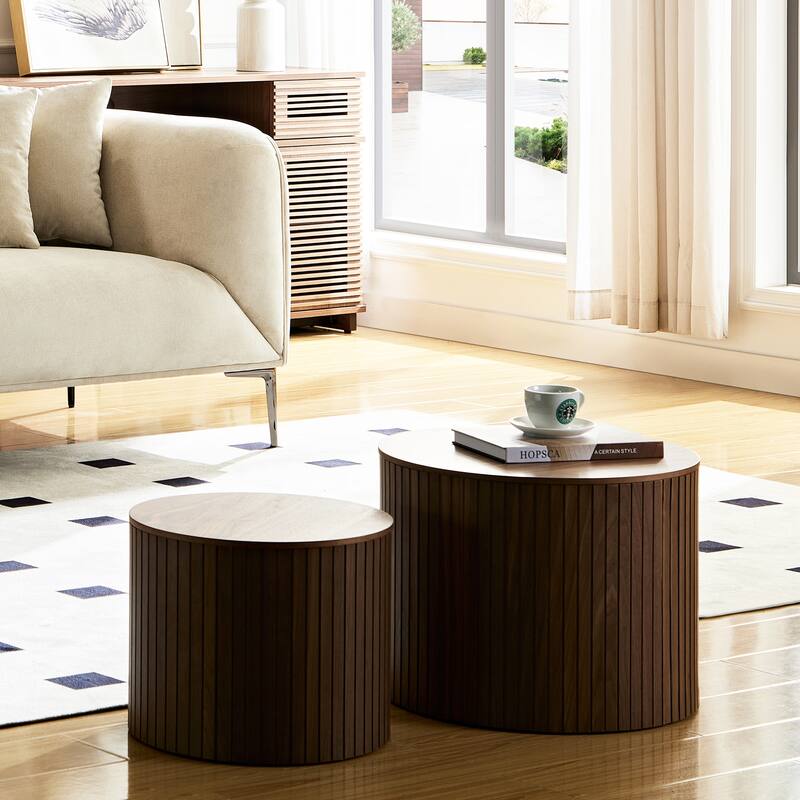 2 Piece Set Modern Nesting Coffee Table Handmade Round Coffee Table with Waterproof and Wear Resistant, for Living Room