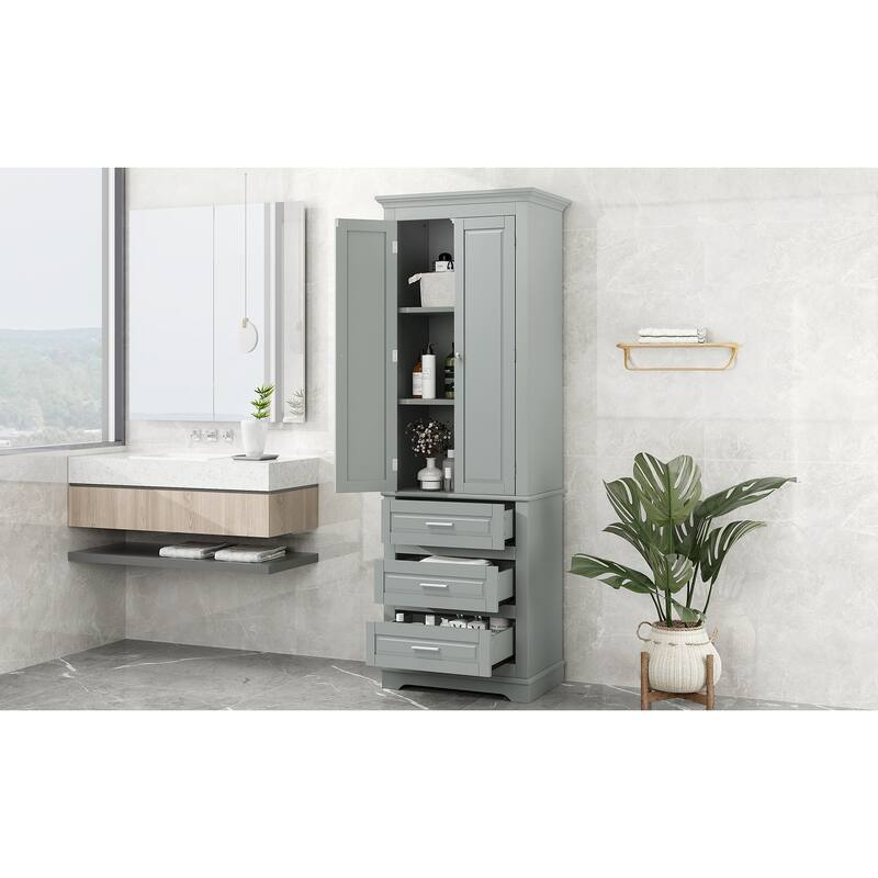 Tall Storage Cabinet with 3 Drawers, Bathroom & Office Organizer with Adjustable Shelves