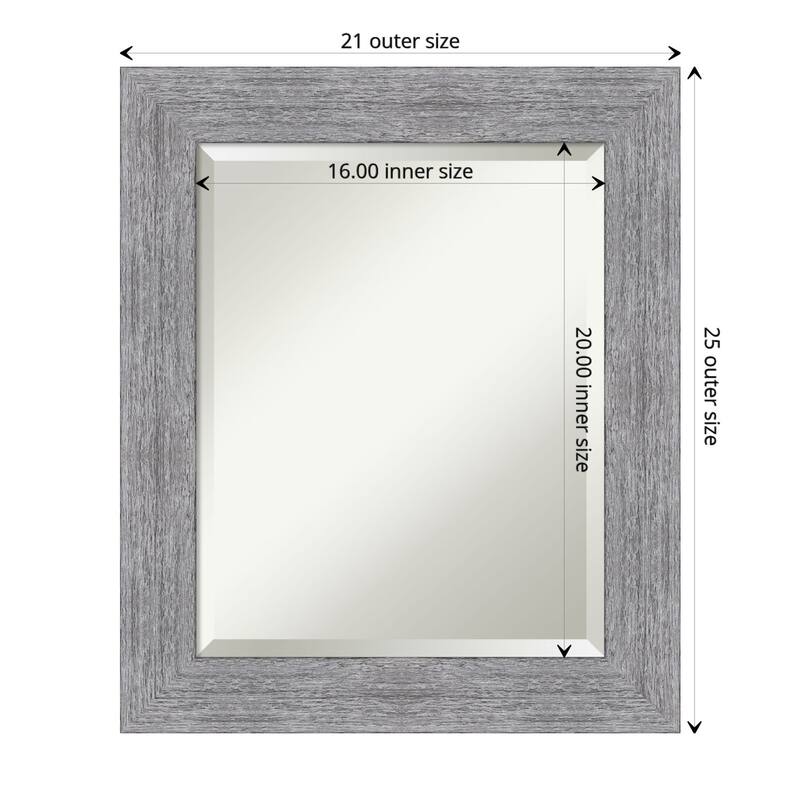Beveled Bathroom Wall Mirror - Bark Rustic Char Frame - Outer Size: 21 x 25 in - Bark Rustic Grey