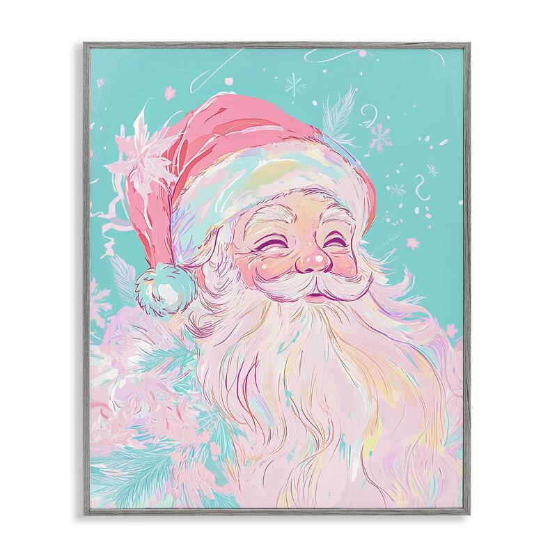 Stupell Pastel Jolly Santa Claus Framed Giclee Art Design By Arlington Prints - 16 x 20 - Grey