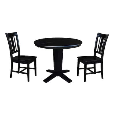 36 in Round Extension Dining Table with 12 in Leaf and Dining Chairs