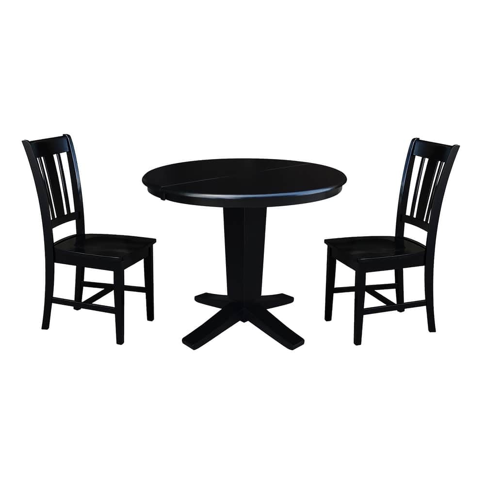 36 in Round Extension Dining Table with 12 in Leaf and Dining Chairs
