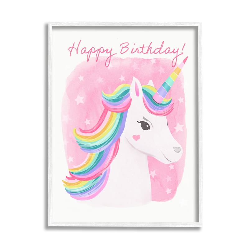 Stupell Happy Birthday Unicorn Framed Giclee Art Design by Diane Neukirch - 16 x 20 - White