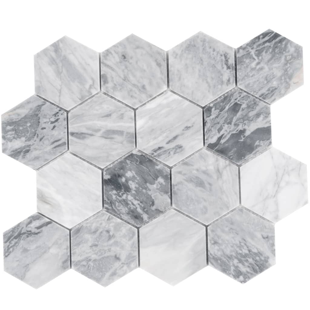 Toscana 12x10 in. Light Gray Honed Calacatta Bluette Hexagon Mosaic Wall and Floor Tile (4.38 sq ft/case, 5-Pack)