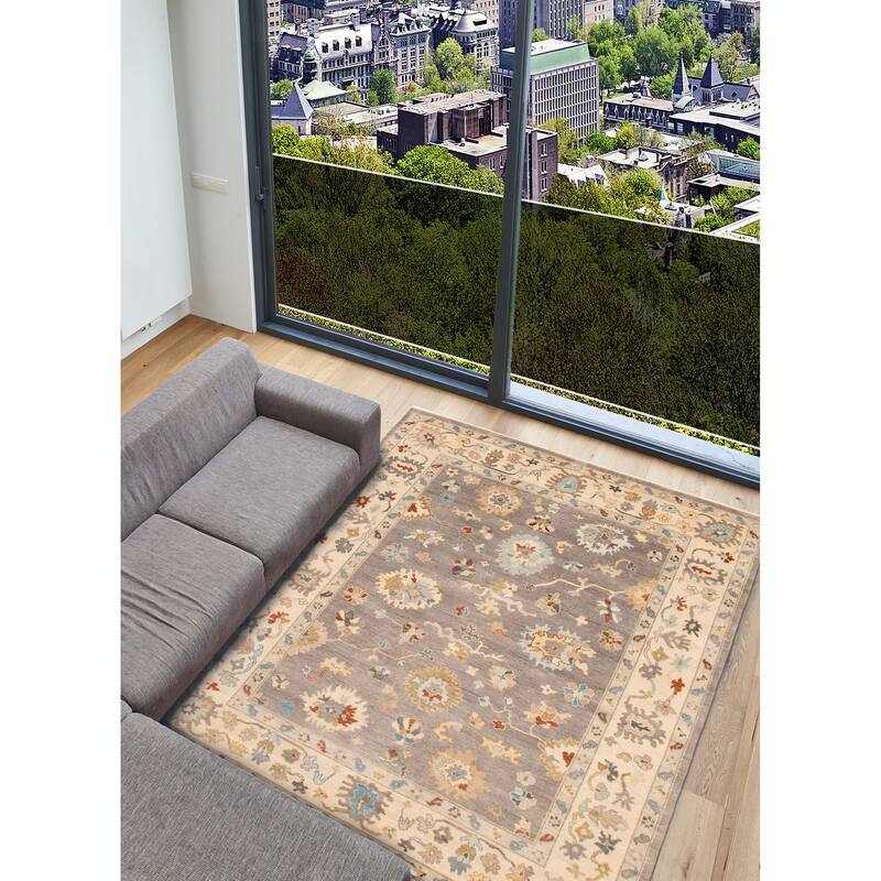 ECARPETGALLERY Hand-knotted Modern Oushak Dark Grey Wool Rug - 8'11 x 11'9