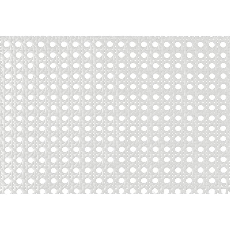 White Metal Platform Bed with Faux Cane Headboard, Eastern King Size, No Box Spring Needed