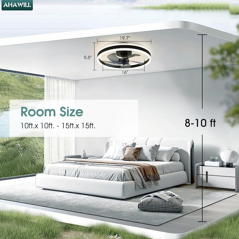 Fandelier Ceiling Fans with Lights and Remote,19.7in Low Profile Dimmable Ceiling Fan,Brushed Black Flush Mount Ceiling Fan