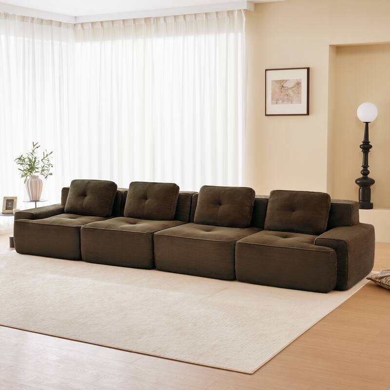 153" Modern Modular Corduroy Sectional Sofa, 4-Seater, Tufted Design