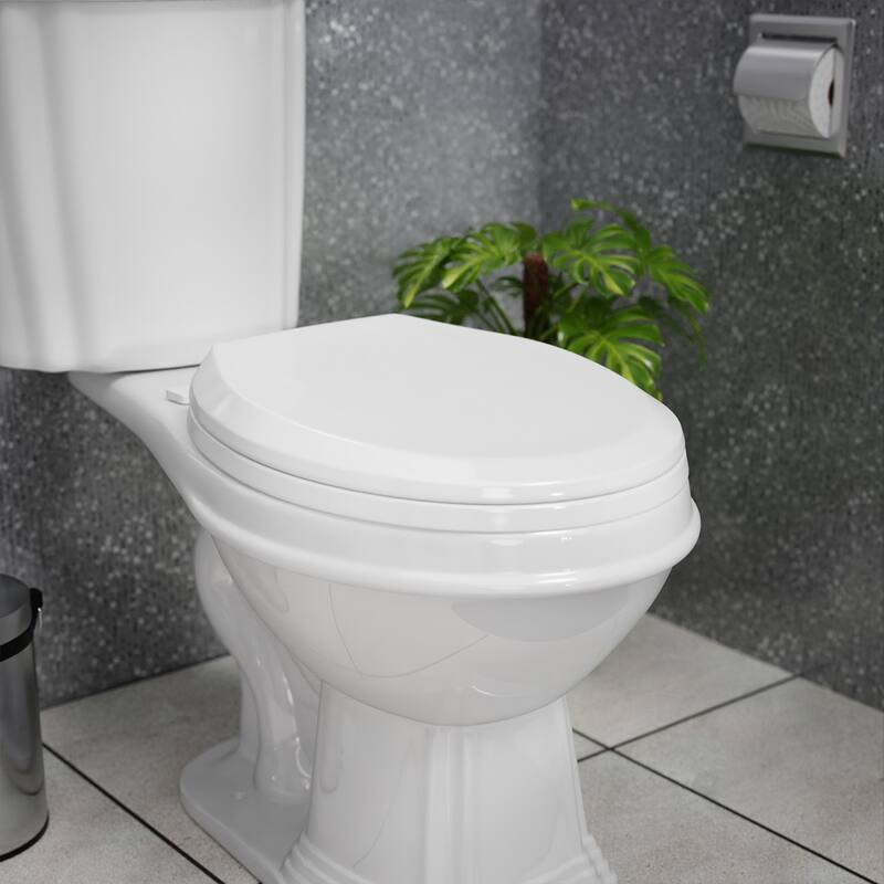 White Plastic Elongated Toilet Seat Slow Close with Adjustable Mounting Hardware