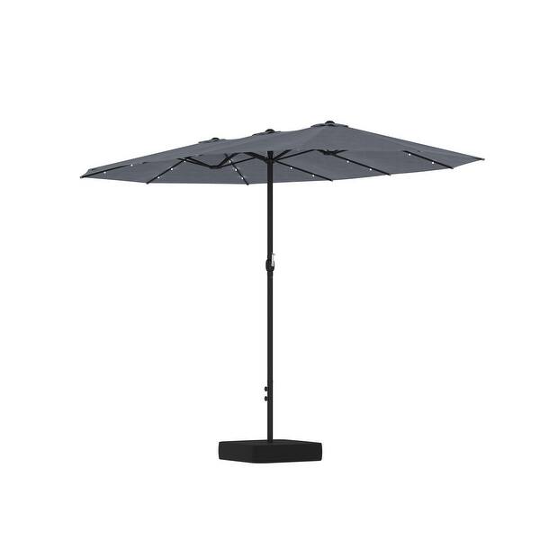 11 ft offset patio umbrella with solar led lights WESTLAKE 10 Ft Solar LED Cantilever Offset Patio Umbrella w/ Included  4-Piece Base Weights, Gray main image 0