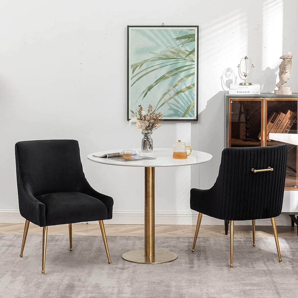 SEYNAR Modern Glam Boucle Pleated Velvet Dining Chair or Vanity Chair Set of 2 with Rear Handle