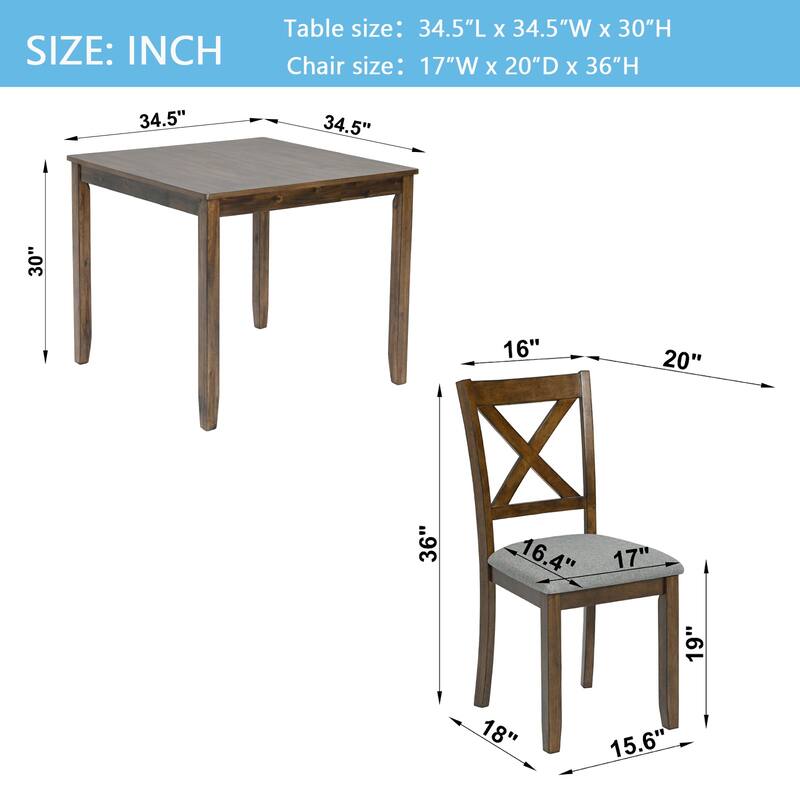5 Piece Modern Dining Set, Square Wooden Dining Table with 4 Upholstered Chairs for Kitchen, Dining Room