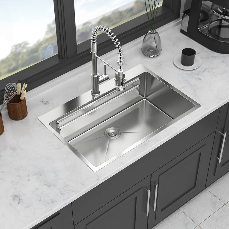Drop-in Topmount Single Bowl 16 Gauge Stainless Steel Ledge Workstation Kitchen Sink