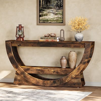 63-Inch Arched Console Table for Entryway, 2-Tier Narrow Long Sofa Table - 63" L x 11.81" W x 31.69" H