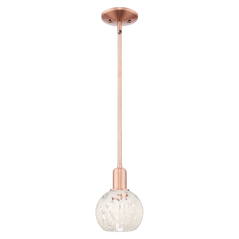 Innovations Lighting Endless Possibilities Arcadia - White Mouchette - 1 Light 6" Stem Hung Mini Pendant - Antique Copper