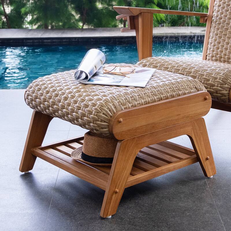 Cambridge Casual Camden Teak Outdoor Ottoman with Padded Woven Seat