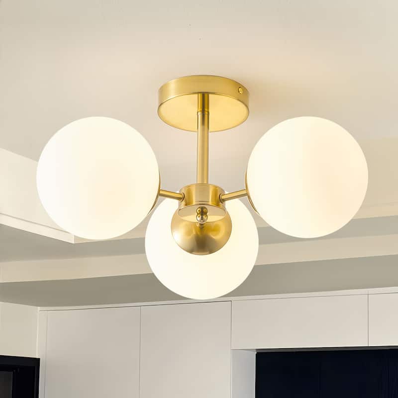 Starsky 3-Light Sputnik Modern White Bubble Glass Globe Semi Flush Mount