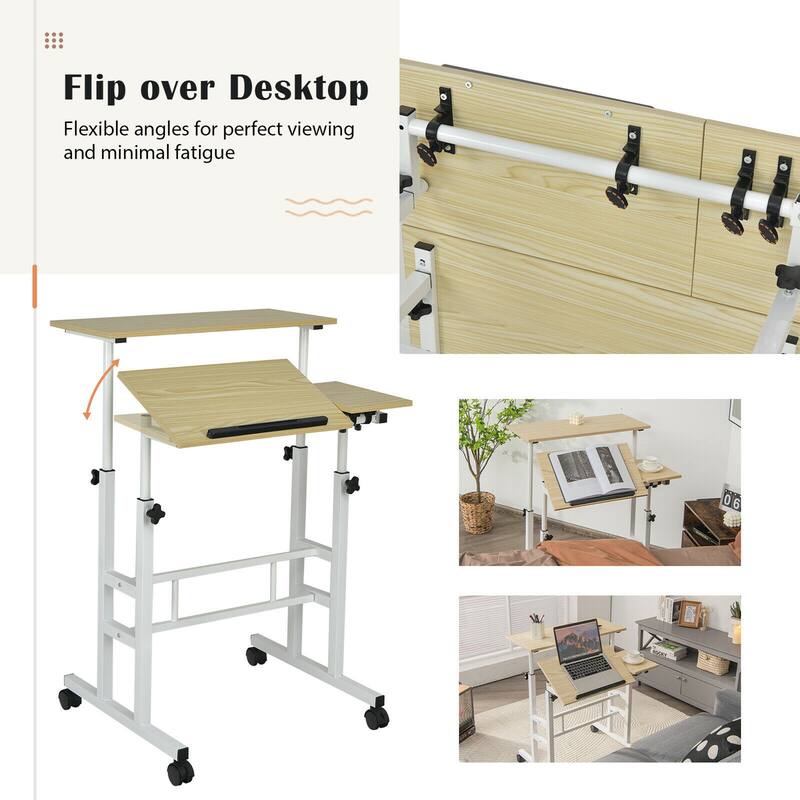 Costway Mobile Stand up Desk Adjustable Computer Desk Tilting - See Details