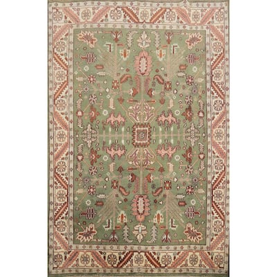Hand Knotted Oriental 100% Wool Carpet Transitional All-Over Green Oushak Area Rug - 9' 9'' X 7' 9''