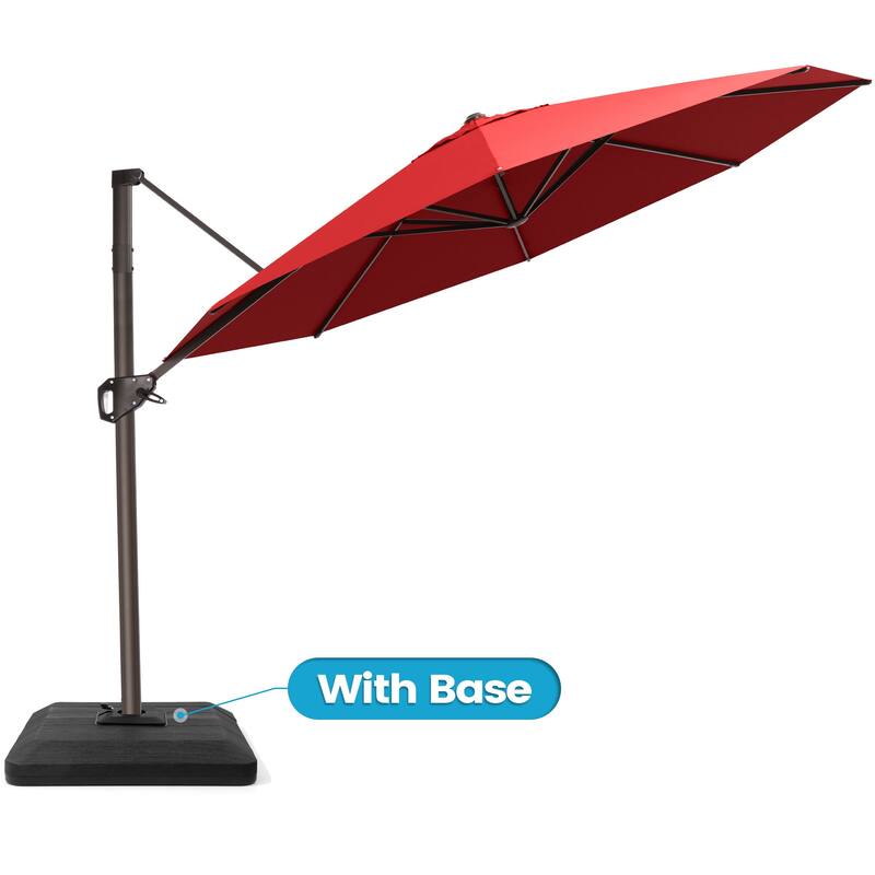 11 Ft Outdoor Patio Cantilever 360 Degree Rotation Offset Umbrella with 4-Piece Fillable Weighted Base