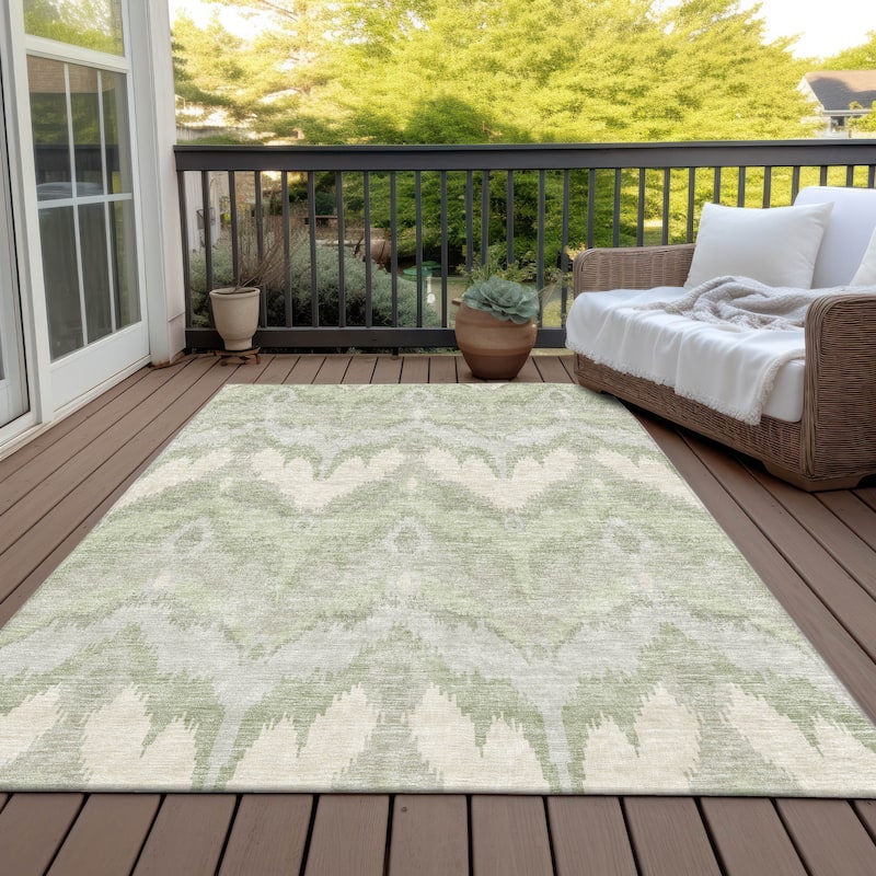 Machine Washable Indoor/ Outdoor Chantille Boho Ikat Rug - Aloe - 3' x 5'