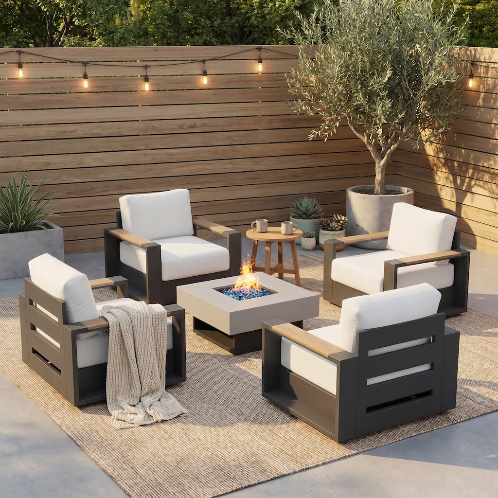 5-Piece Outdoor Aluminum Swivel Chair & 50,000 BTU Gas Fire Pit Conversation Set