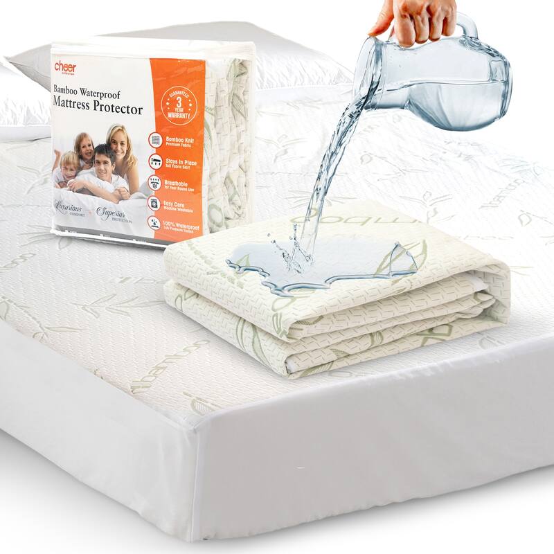 Cheer Collection Waterproof Bamboo Mattress Protector - White