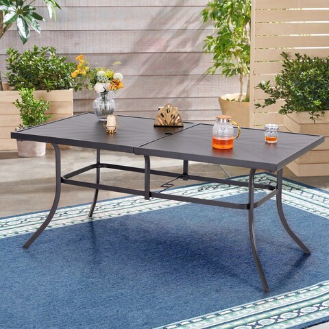 Sophia & William Metal Patio Dining Table Black Rectangular Outdoor Table with Steel Slat Top