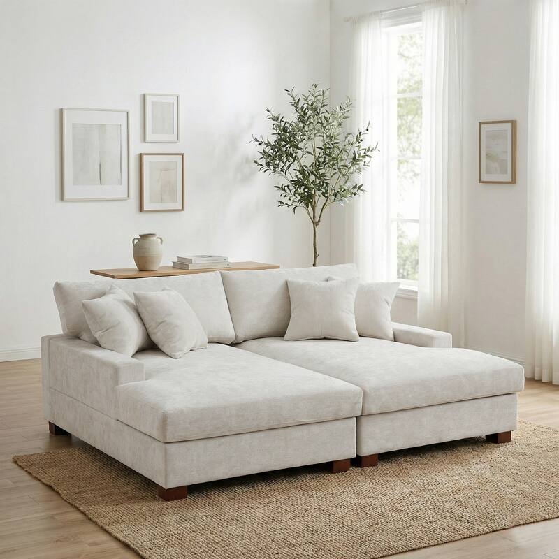 Oversized Chenille Modular Sectional Sofa With Deep Seat - Off-White/2 chaise
