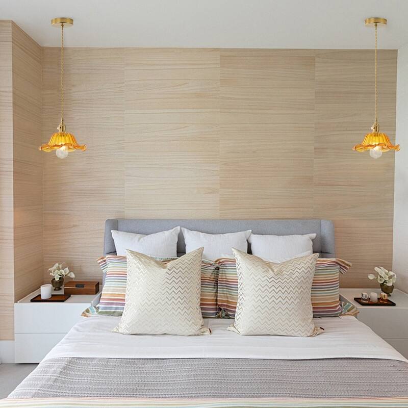 Modern 1Light Pendant with Amber Glass Shade and Brass Finish