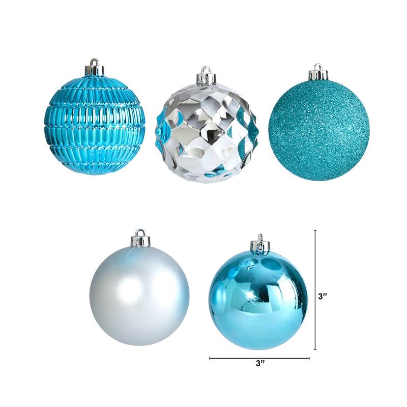 40ct Blue & Silver Shatterproof 5-Finish Christmas Ball Ornaments 3"