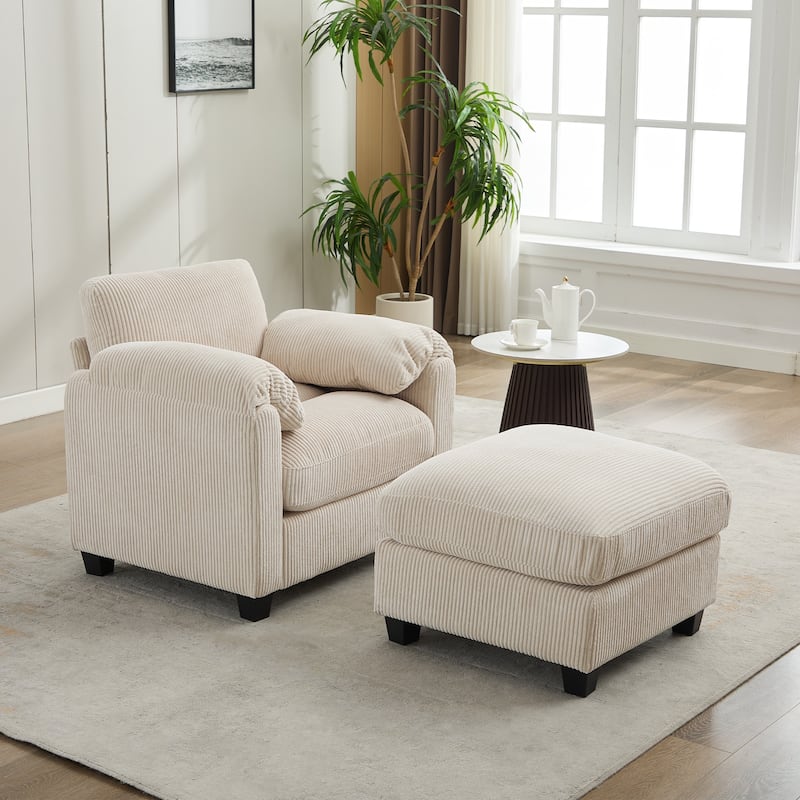 Corduroy Single Sofa Chiar with A Removable Ottoman