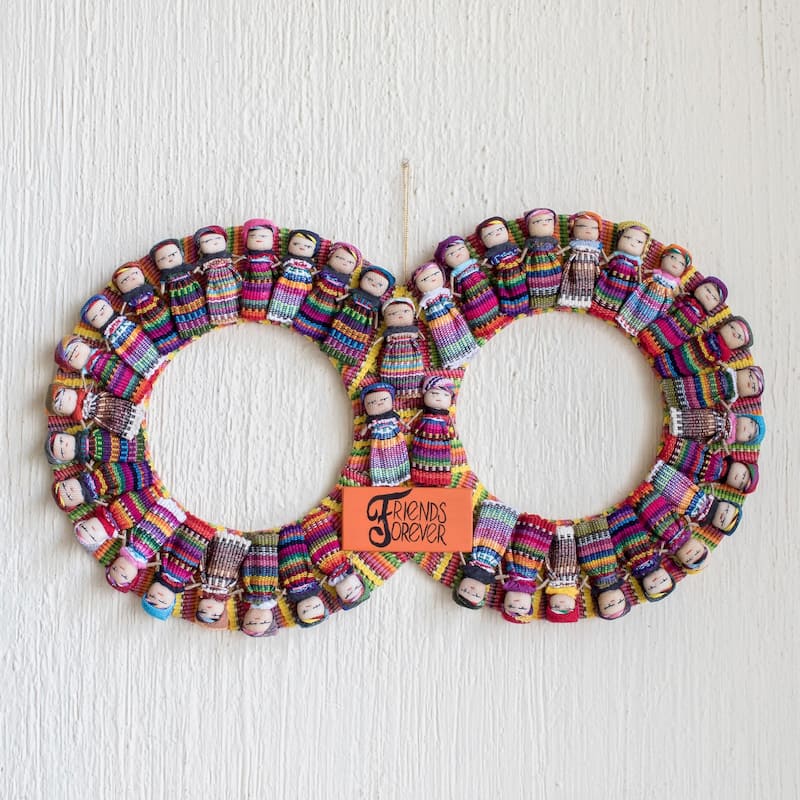 Novica Handmade Friends Forever Cotton Worry Doll Wreath