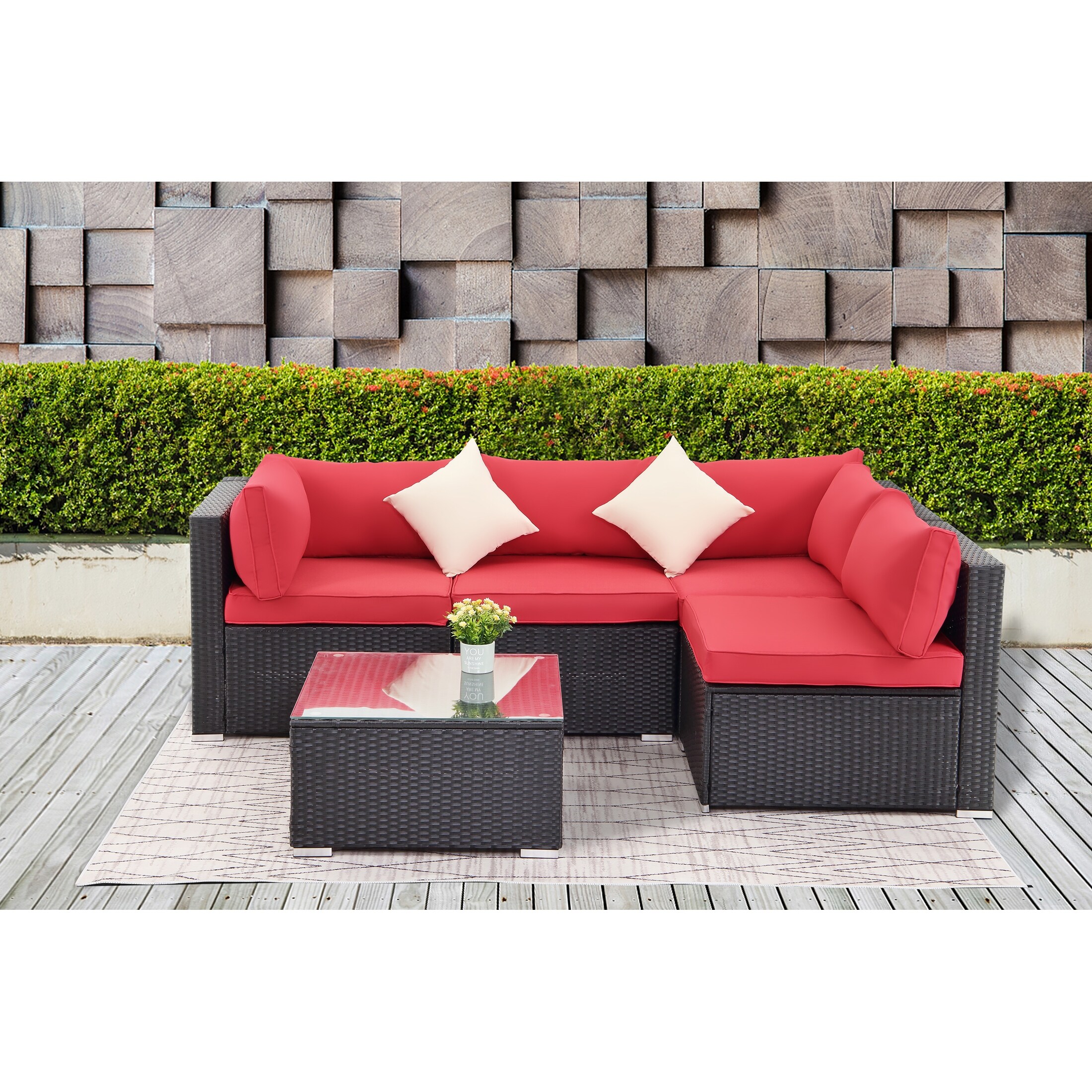 Shop Outdoor 5 Piece Wicker V Shaped Sectional Sofa Set With