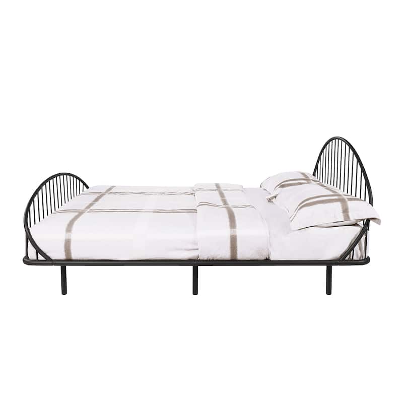Furniture of America Duke Curved Metal Powder Coated Bed Frame, Box Spring Needed