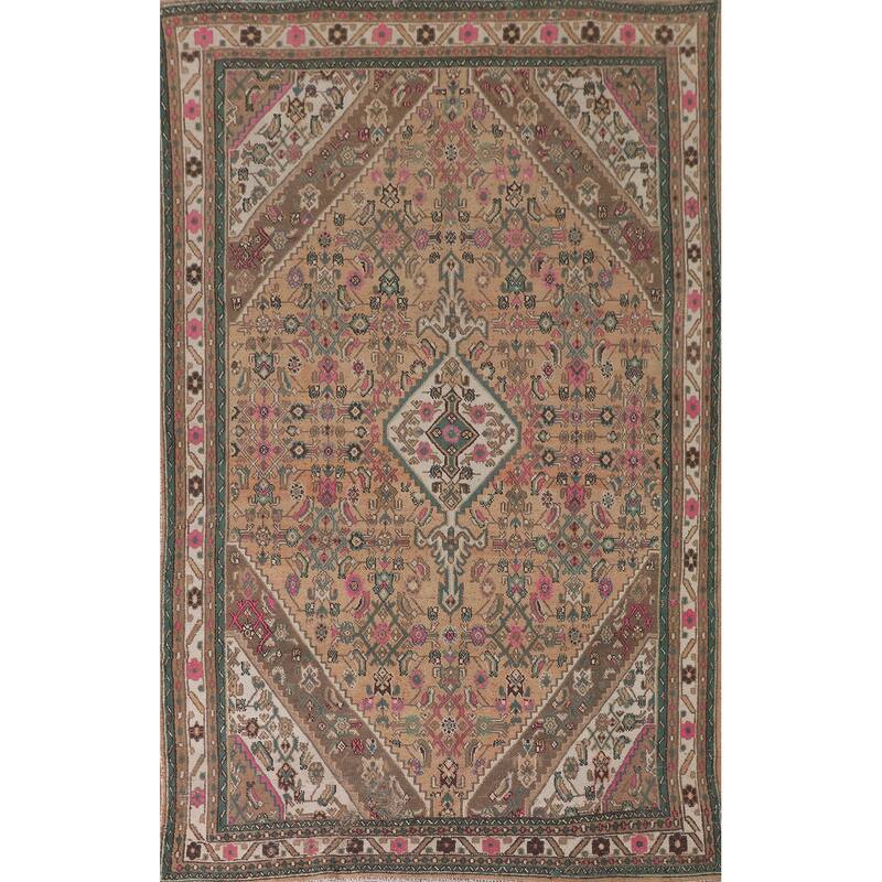 Geometric Hamedan Persian Vintage Area Rug Handmade Wool Carpet - 6'7"x 10'4"