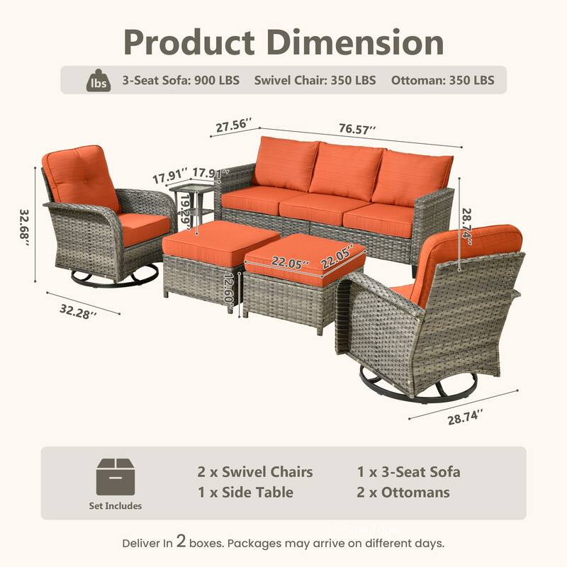 OVIOS 6-Piece Outdoor Wicker Lounge Set