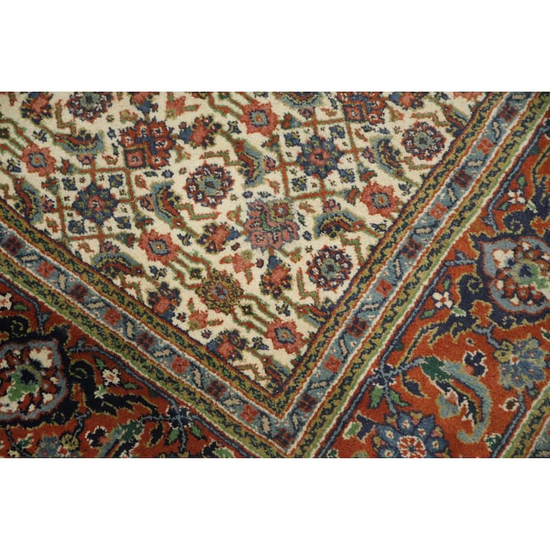 Hand Knotted Oriental 100% Wool Carpet Traditional Geometric Beige & Ivories Tabriz Area Rug - 9' 9'' X 6' 3''