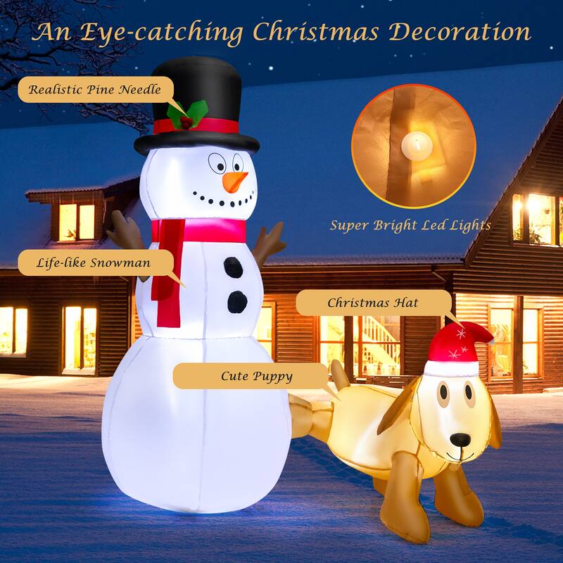 Gymax 6FT Inflatable Christmas Snowman With Dog Holiday Decor w/ - See Details