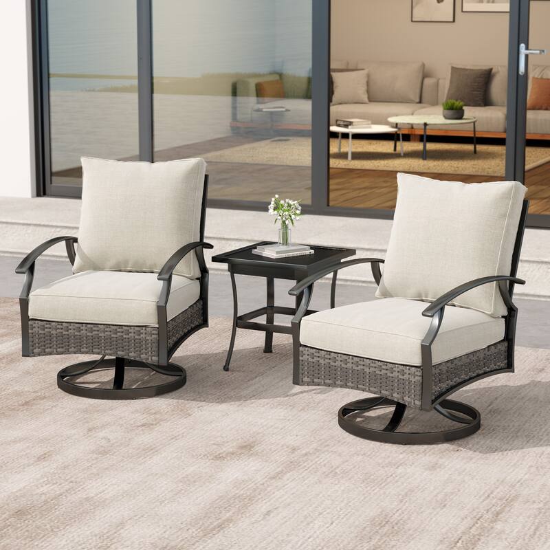 3 Piece Patio 25" W Swivel Chair Seating Group with Cushions - Beige