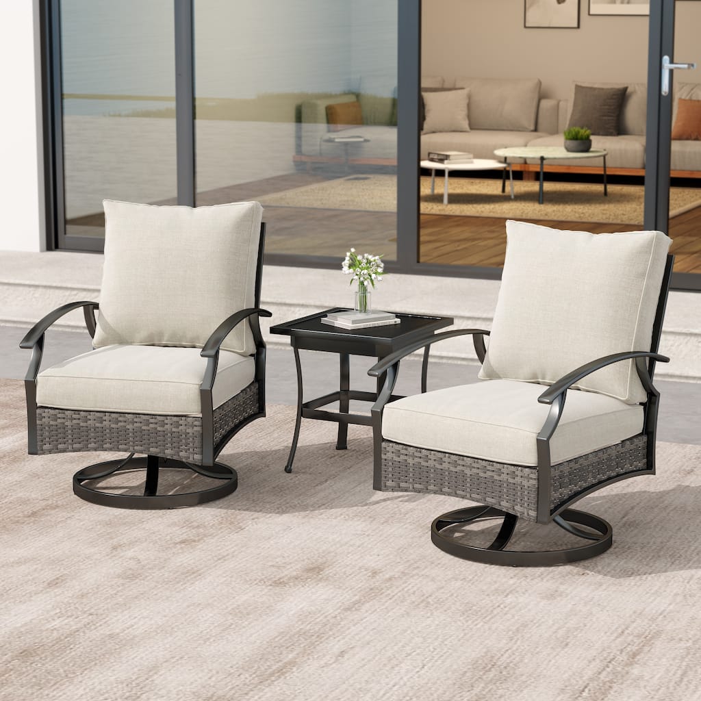 3 Piece Patio 25" W Swivel Chair Seating Group with Cushions