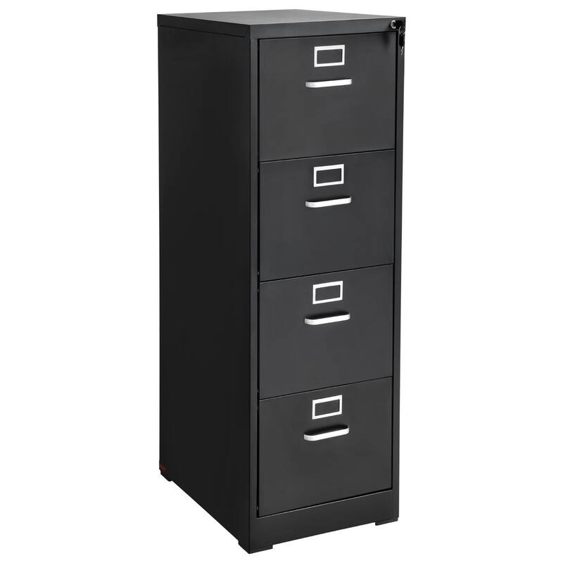Black Cold Rolled Steel 4 Drawer File Cabinet with Lock and Full-Extension Tracks