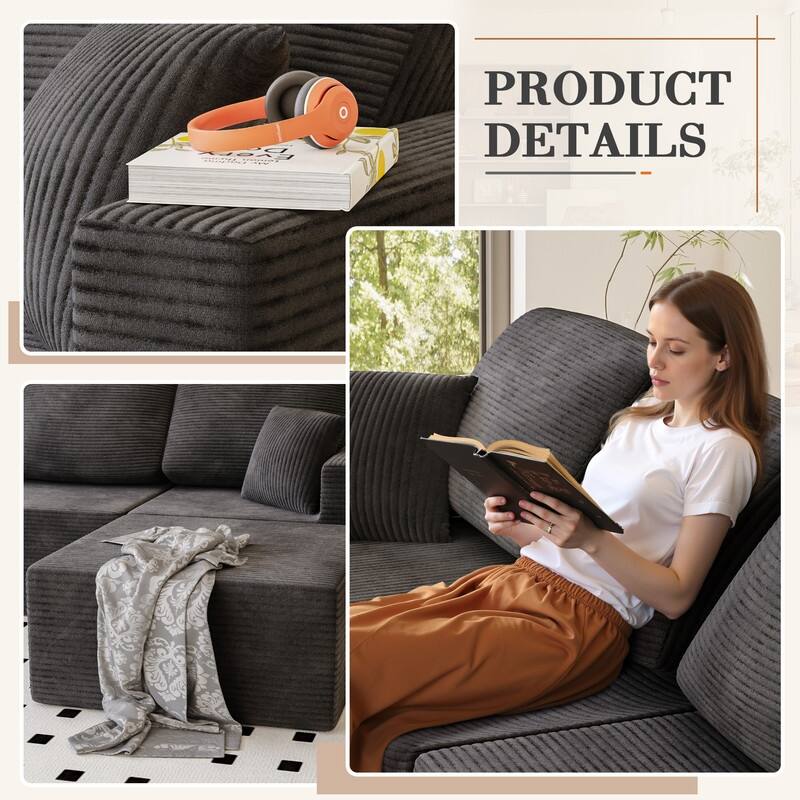 126" Modular Sectional Sofa, U Shaped Cloud Couches for Living Room, Upholstered Boneless Couch with Ottoman