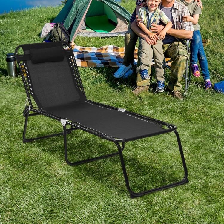 Portable Folding Beach Lounge Chair with Adjustable Height and Pillow for Patio Relaxation - 74.5" x 23" x 15.5" (L x W x H)