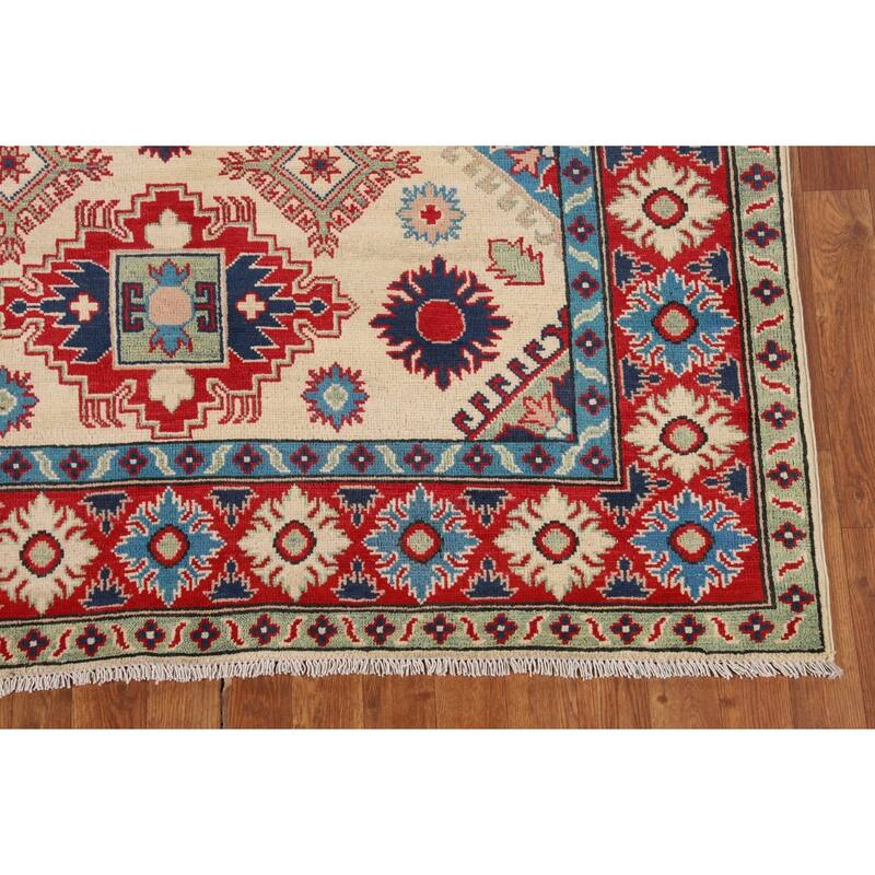 Kazak Area Rug Handmade Traditional Beige Wool Carpet - 5'0" x 7'11"