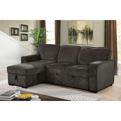 Furnam Transitional Dark Grey Solid Wood Storage Sectional by Furniture of America