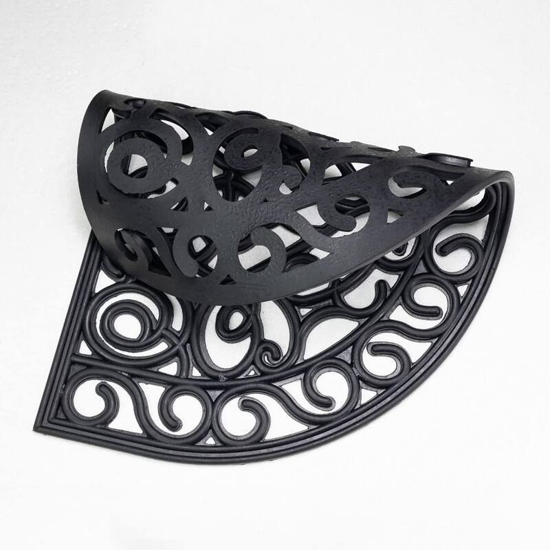 Outdoor Half Round Front Door Mat Rubber Rug 30x18 Black - 18 W x 30 L x 1/2 H