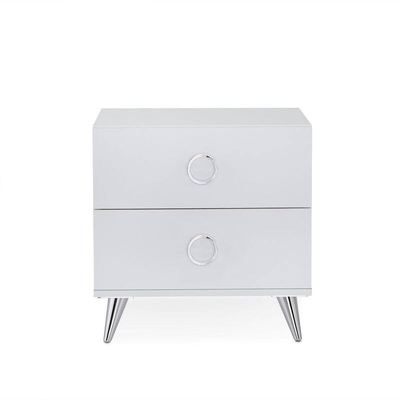Contemporary Style Night Table with 2 Drawer - White