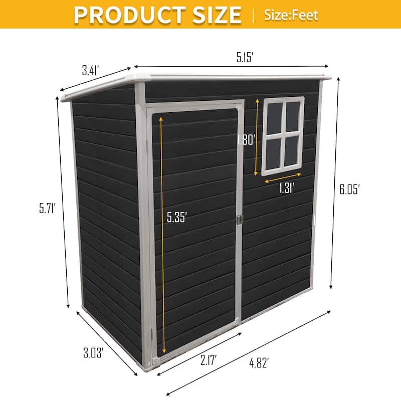 5ft x 3ft Resin Outdoor Storage Shed – Plastic Garden Shed with Floor & Lockable Door