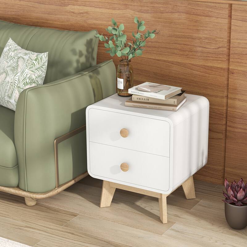 Costway 1/2 PCS Nightstand Mid Century Modern Bedside Table with 2